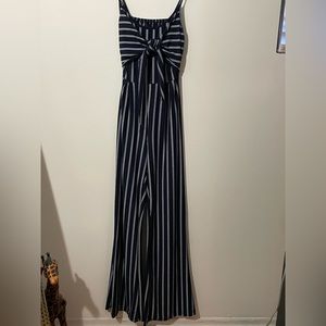 Navy blue and white striped tank jumpsuit. Size medium